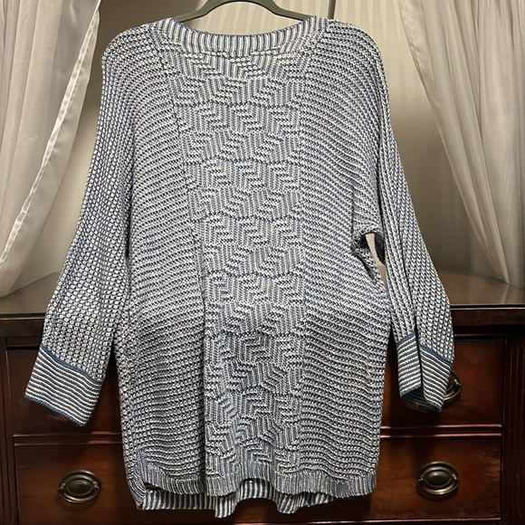 EUC NIC+ZOE Women's Large Blue and White Knit Sweater Shirt - Picture 7 of 8